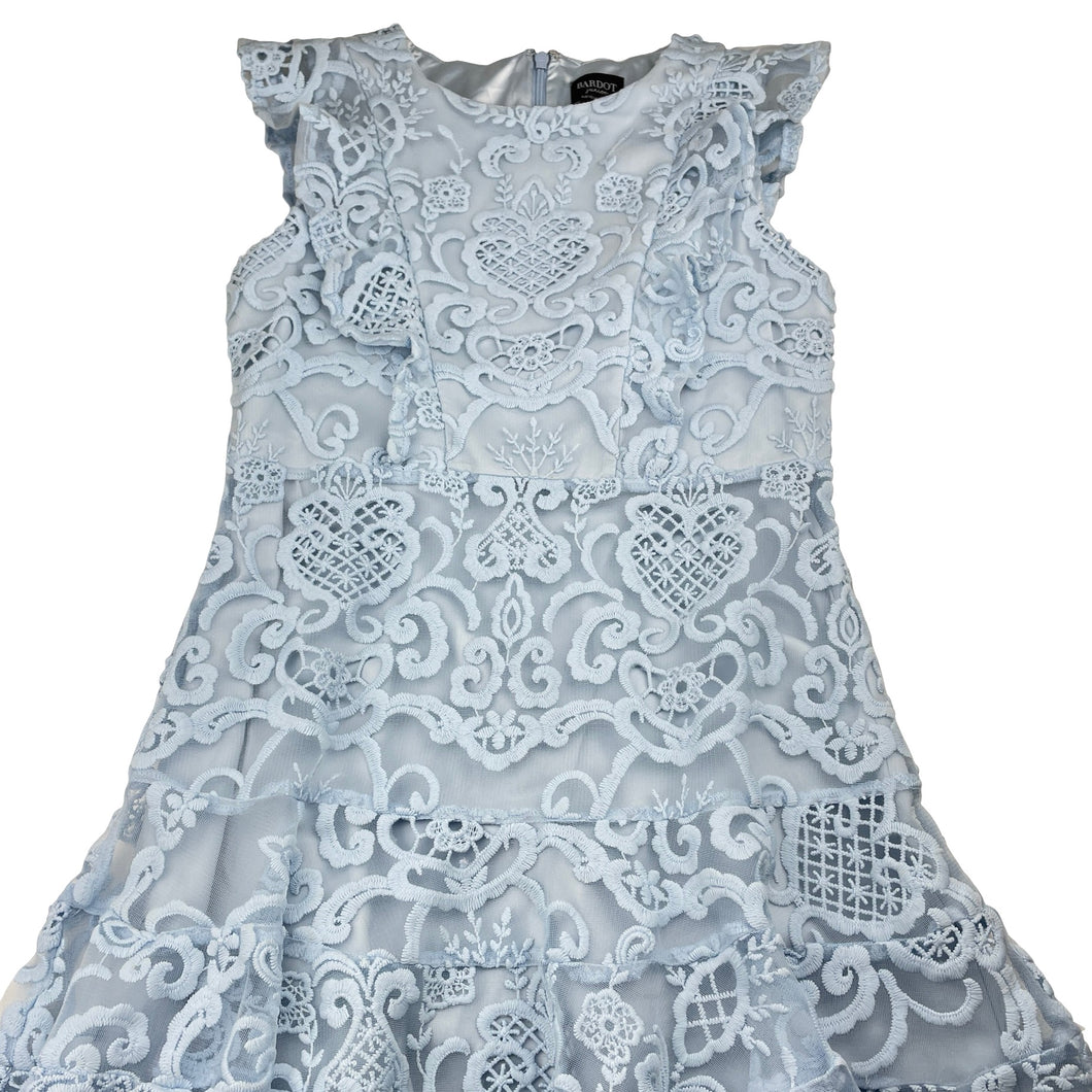Girls Bardot Junior, embroidered tulle party / formal dress, EUC, size 14, L: 79cm