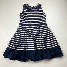 Load image into Gallery viewer, Girls Next, navy &amp; white stripe party dress, EUC, size 6, L: 57cm
