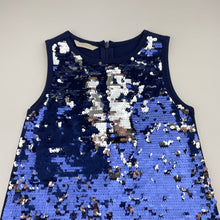 Load image into Gallery viewer, Girls GUESS, blue/silver flip sequin party dress, EUC, size 6, L: 62cm