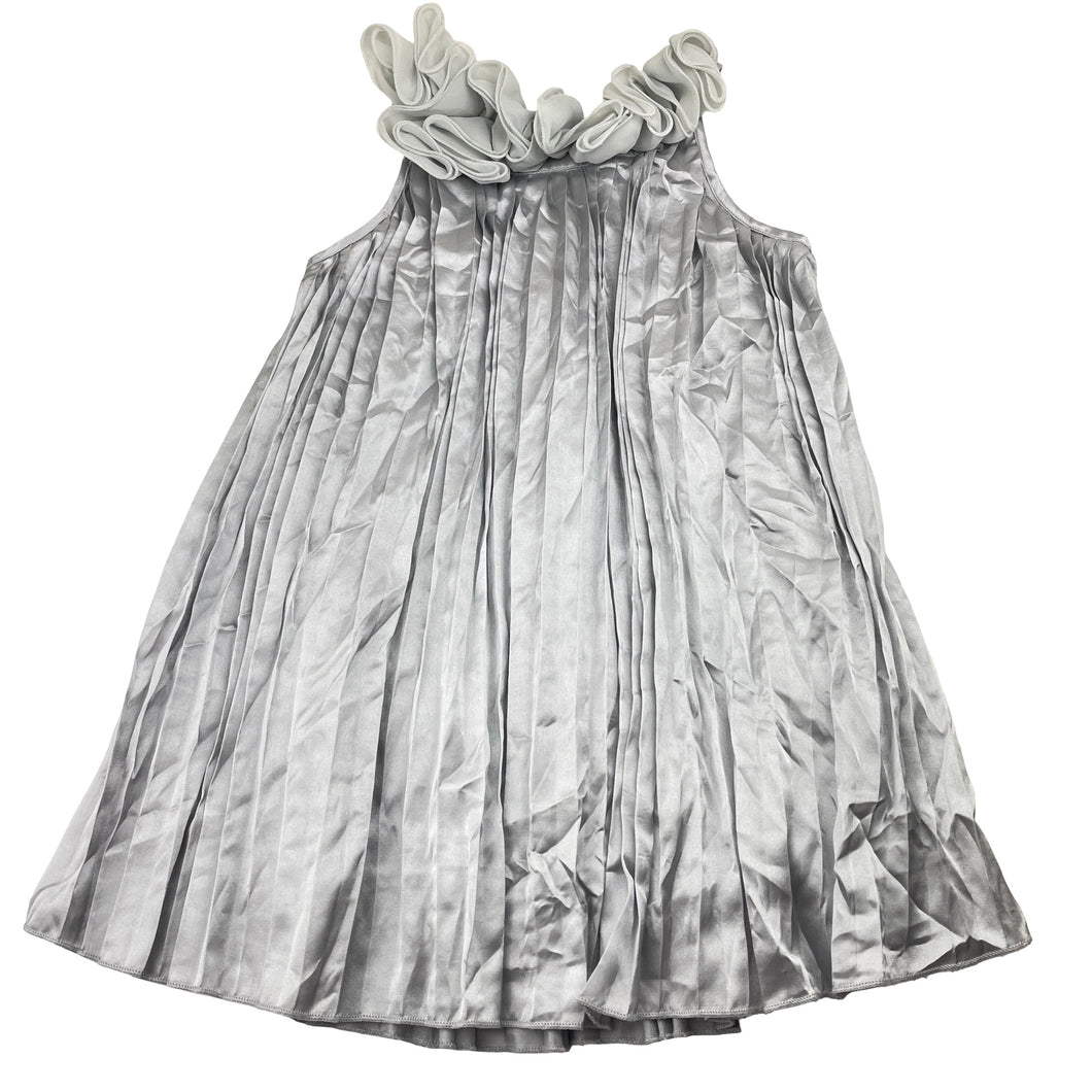 Girls Designer Kidz, lined, pleated silver party dress, FUC, size 4, L: 57cm