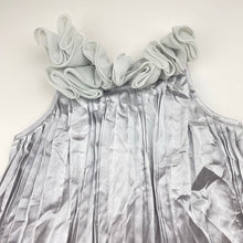 Load image into Gallery viewer, Girls Designer Kidz, lined, pleated silver party dress, FUC, size 4, L: 57cm
