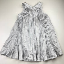 Load image into Gallery viewer, Girls Designer Kidz, lined, pleated silver party dress, FUC, size 4, L: 57cm
