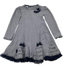 Load image into Gallery viewer, Girls Biscotti, navy stripe, tulle trim party dress, EUC, size 5, L: 56cm