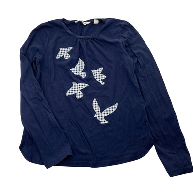 Girls Country Road, navy cotton long sleeve top, applique birds, EUC, size 8,  