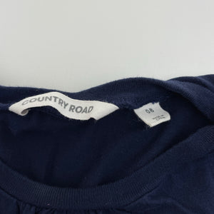 Girls Country Road, navy cotton long sleeve top, applique birds, EUC, size 8,  