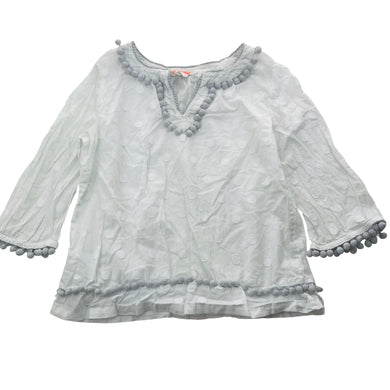 Girls Country Road, lightweight cotton top, pom pom trim, GUC, size 7,  