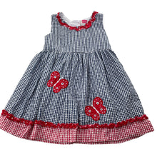 Load image into Gallery viewer, Girls LJ Fashions, gingham dress, applique butterflies, GUC, size 4, L: 50cm