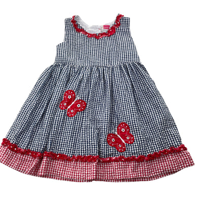 Girls LJ Fashions, gingham dress, applique butterflies, GUC, size 4, L: 50cm
