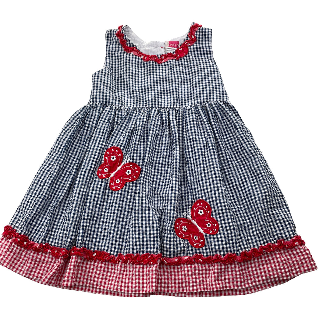 Girls LJ Fashions, gingham dress, applique butterflies, GUC, size 4, L: 50cm