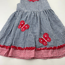 Load image into Gallery viewer, Girls LJ Fashions, gingham dress, applique butterflies, GUC, size 4, L: 50cm
