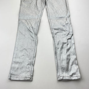 Girls Milkshake, stretchy metallic silver pants, adjustable, inside leg: 51.5cm, GUC, size 7,  
