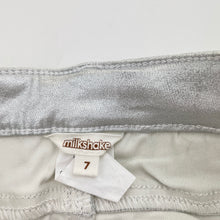 Load image into Gallery viewer, Girls Milkshake, stretchy metallic silver pants, adjustable, inside leg: 51.5cm, GUC, size 7,  