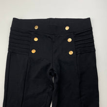 Load image into Gallery viewer, Girls black, stretchy pants, elasticated, (no label) inside leg: 60cm, waist: 31cm across unstretched, EUC, size 10,  