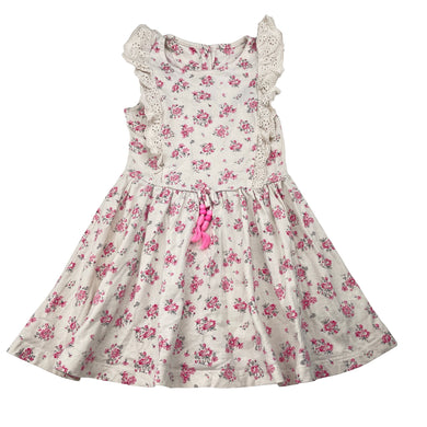 Girls Mothercare, broderie trim floral cotton dress, GUC, size 4, L: 51cm