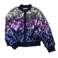 Load image into Gallery viewer, Girls H&amp;M, navy, purple &amp; silver sequin jacket, EUC, size 7,  