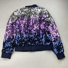 Load image into Gallery viewer, Girls H&amp;M, navy, purple &amp; silver sequin jacket, EUC, size 7,  