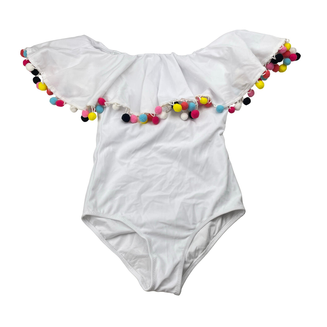 Girls Stella Cove, pom-pom trim swim one-piece, EUC, size 8,  