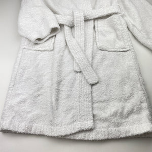 Girls white, towelling dressing gown / bath robe (no labels), shoulder to cuff: 42cm, EUC, size 7-8,  