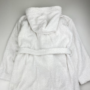 Girls white, towelling dressing gown / bath robe (no labels), shoulder to cuff: 42cm, EUC, size 7-8,  