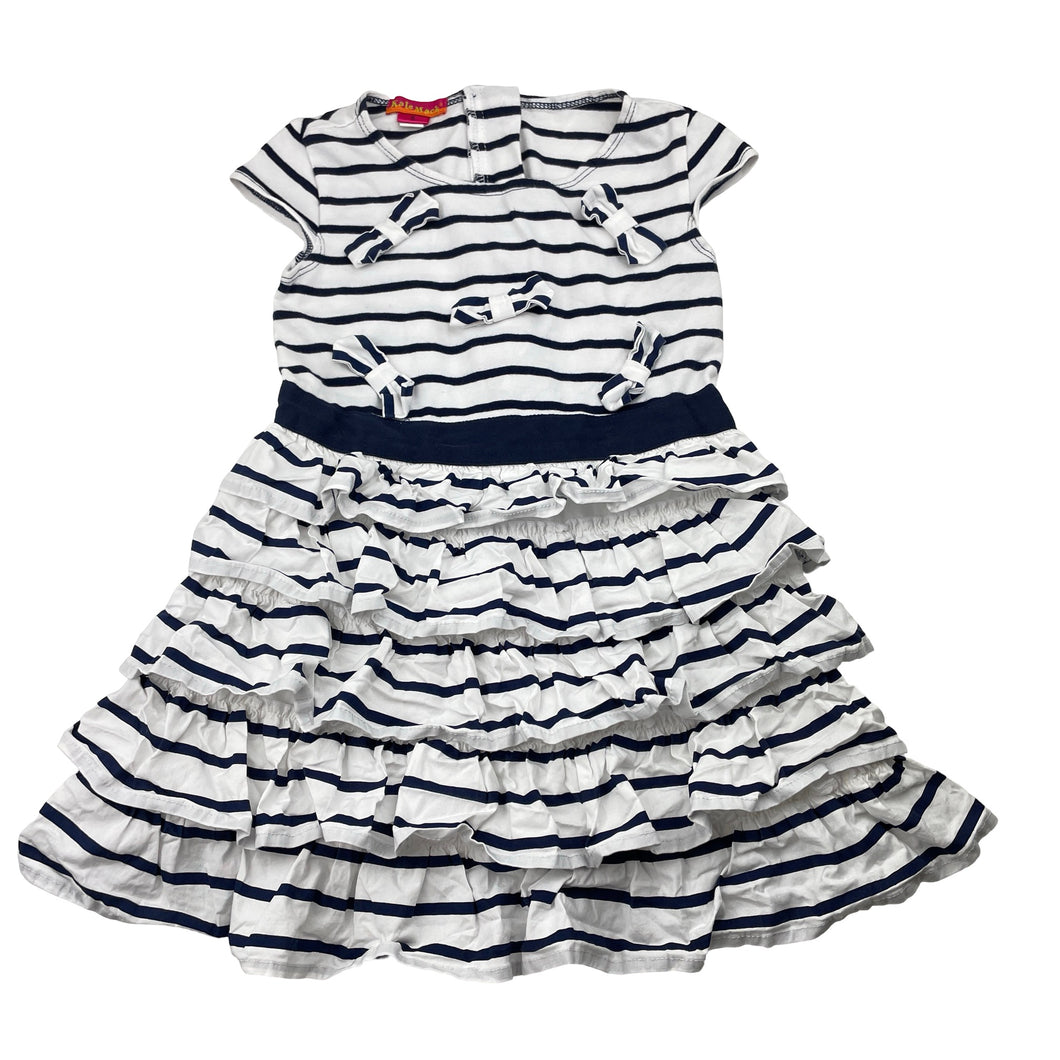 Girls Kate Mack, navy & white stripe party dress, GUC, size 5, L: 50cm