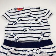 Load image into Gallery viewer, Girls Kate Mack, navy &amp; white stripe party dress, GUC, size 5, L: 50cm