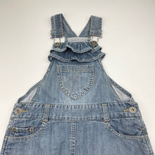 Load image into Gallery viewer, Girls FRED BARE, denim overalls dress / pinafore, GUC, size 5, L: 58cm