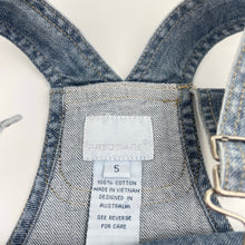 Load image into Gallery viewer, Girls FRED BARE, denim overalls dress / pinafore, GUC, size 5, L: 58cm