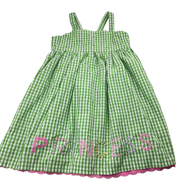 Girls Baron, lined, embroidered gingham dress, Princess, EUC, size 6, L: 58cm