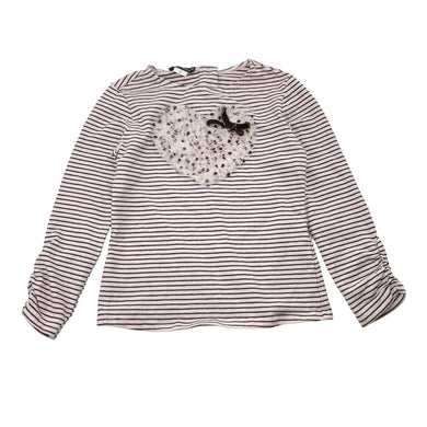 Girls Kate Mack, pink & black stripe long sleeve top, heart, GUC, size 5,  