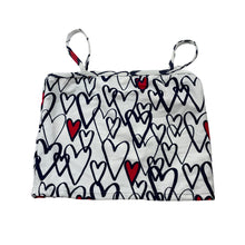 Load image into Gallery viewer, Girls Kate Mack, white &amp; navy swim top, hearts, EUC, size 5,  