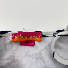 Load image into Gallery viewer, Girls Kate Mack, white &amp; navy swim top, hearts, EUC, size 5,  