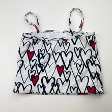 Load image into Gallery viewer, Girls Kate Mack, white &amp; navy swim top, hearts, EUC, size 5,  
