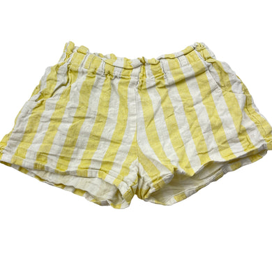 Girls Seed, yellow stripe cotton / linen shorts, elasticated, GUC, size 5-6,  