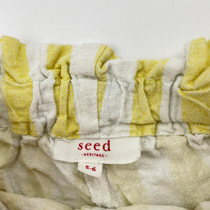 Girls Seed, yellow stripe cotton / linen shorts, elasticated, GUC, size 5-6,  
