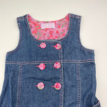 Load image into Gallery viewer, Girls Pumpkin Patch, denim dress, floral trim (loose stitches on back), FUC, size 4, L: 54cm