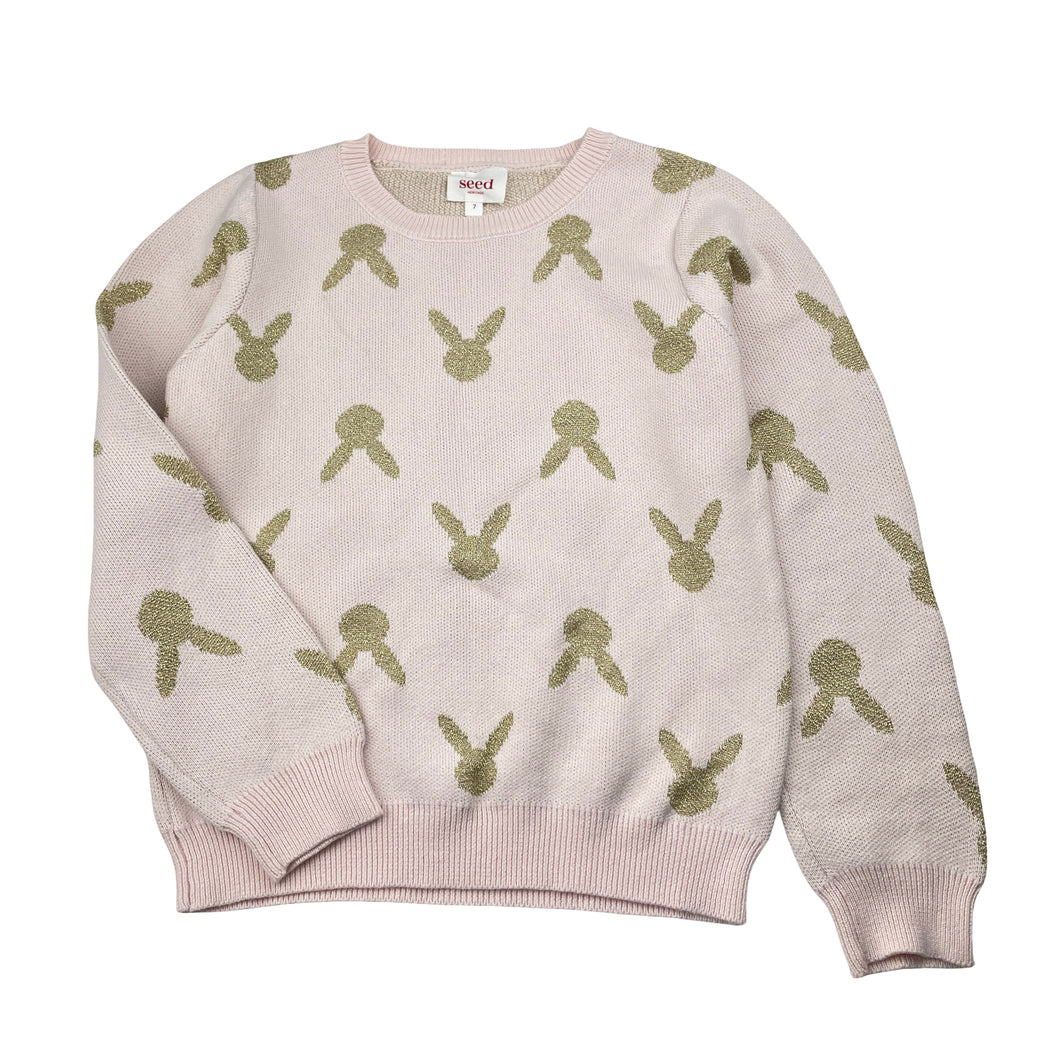 Girls Seed, pink cotton / metallic gold knit sweater / jumper, EUC, size 7,  