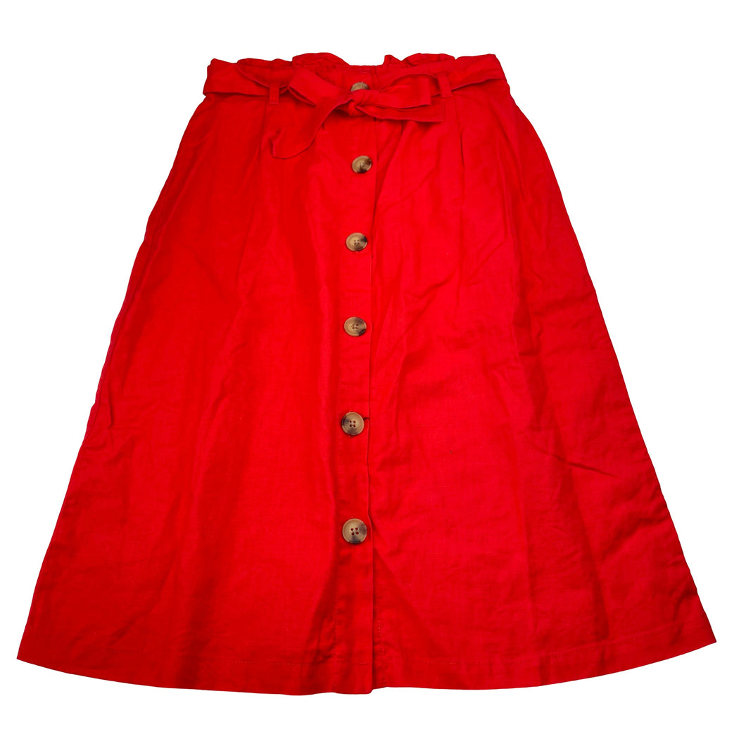 Girls Seed, red linen /cotton skirt elasticated, L:59cm, EUC, size 10,  