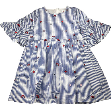 Girls Seed, lined, embroidered cotton dress, rainbows, EUC, size 7, L: 61cm