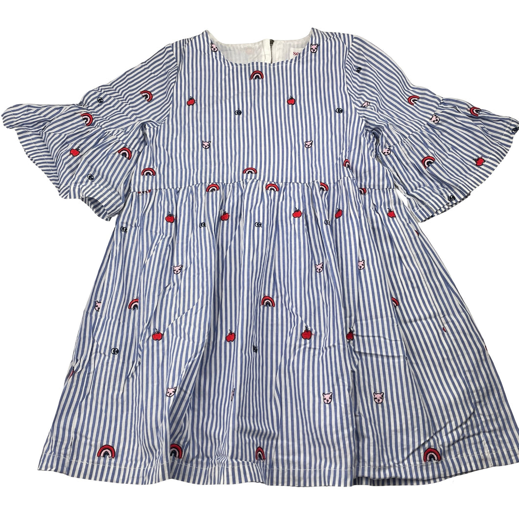 Girls Seed, lined, embroidered cotton dress, rainbows, EUC, size 7, L: 61cm