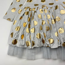 Load image into Gallery viewer, Girls Seed, cotton lined grey &amp; gold party dress, NEW, size 4, L: 50cm