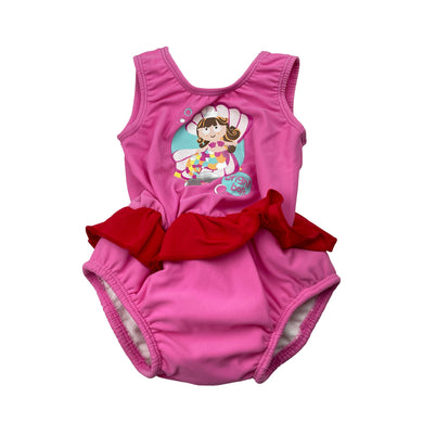 Girls Bright Bots, swim one-piece, built-in swim nappy, EUC, size 000,  