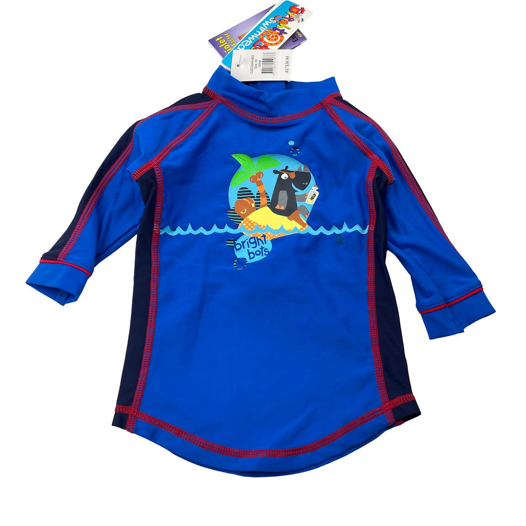 Boys Bright Bots, long sleeve rashie / swim top, UP50+, NEW, size 00,  