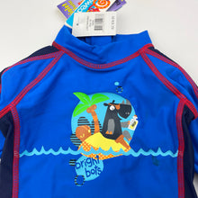 Load image into Gallery viewer, Boys Bright Bots, long sleeve rashie / swim top, UP50+, NEW, size 00,  