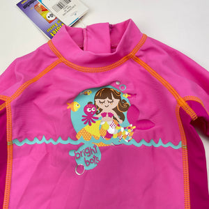 Girls Bright Bots, long sleeve rashie / swim top, UP50+, NEW, size 00,  