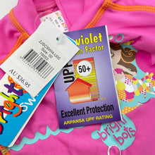 Load image into Gallery viewer, Girls Bright Bots, long sleeve rashie / swim top, UP50+, NEW, size 00,  