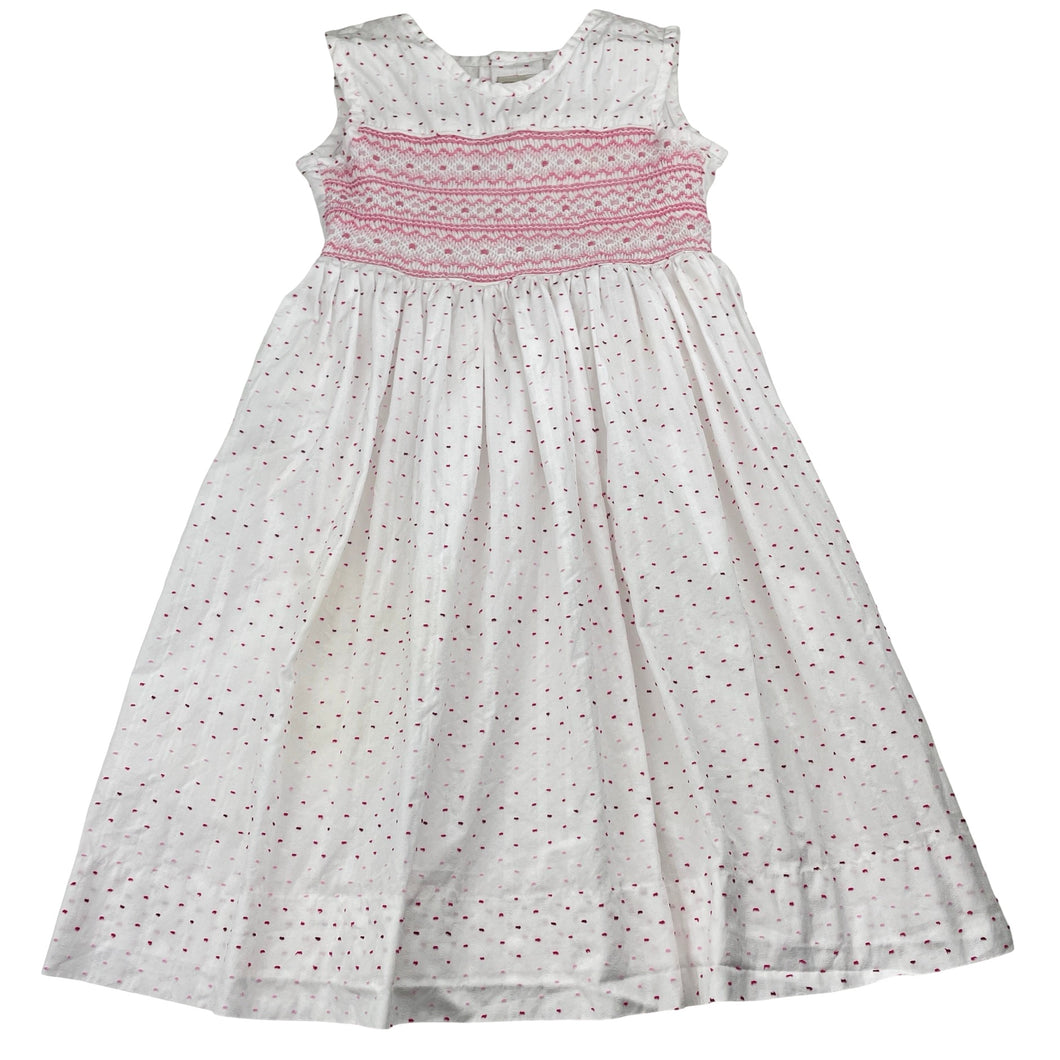 Girls D EMBROIDERY, smocked cotton dress (discolouration on skirt), FUC, size 5, L: 66cm