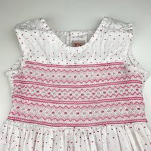 Load image into Gallery viewer, Girls D EMBROIDERY, smocked cotton dress (discolouration on skirt), FUC, size 5, L: 66cm