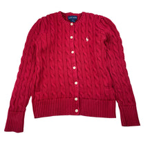 Load image into Gallery viewer, Girls RALPH LAUREN, red cotton cable knit cardigan (wash fade), FUC, size 6,  