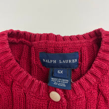 Load image into Gallery viewer, Girls RALPH LAUREN, red cotton cable knit cardigan (wash fade), FUC, size 6,  