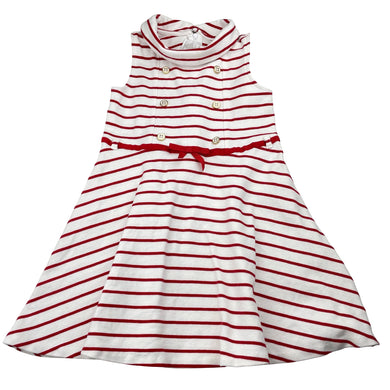 Girls JANIE and JACK, red & white stripe dress (light marks), FUC, size 5, L: 54cm
